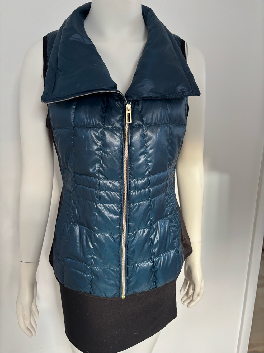 Calvin Klein Teal Quilted Puffer Vest with Funnel Neck